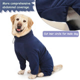 Dog Winter Coat for Large Medium Small Dogs, Warm Fleece High Collar Full Body Dog Jumpsuit Comfortable Onesie Apparel (Dark Blue, 5X-Large)