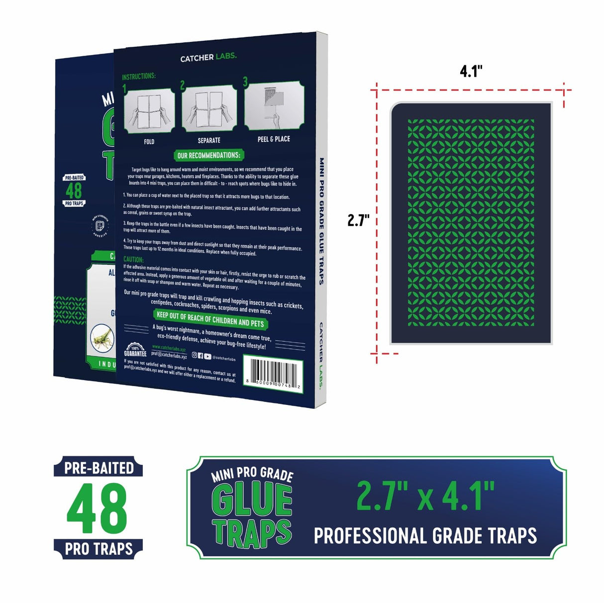 Catcher Labs Mini Insect Traps (48 Traps) | Extra Sticky Pre-Baited Glue Boards, Trap & Kill Most Crawling Insects, Bugs, Spiders, Scorpions, Cockroaches, Centipedes, Snakes