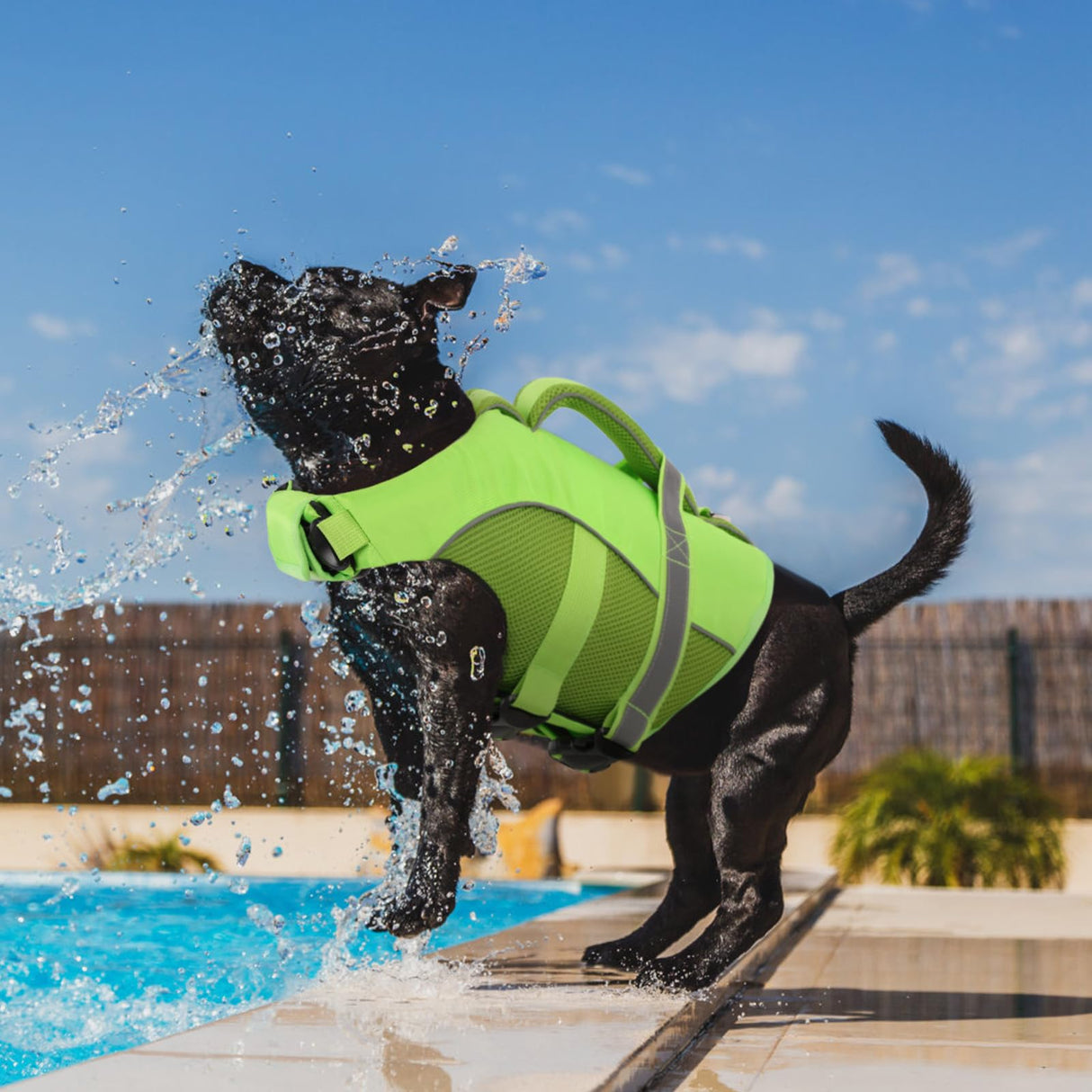 Queenmore Dog Life Jacket, Adjustable Ripstop Dog Vest for Swimming, Boating with Rescue Handle, Superior Buoyancy - Green, XL