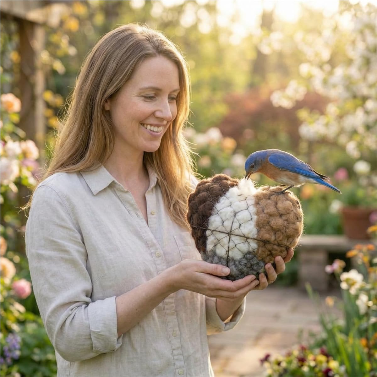 Handmade Alpaca Fiber Bird Nesting Heart - Refillable Natural Nesting Material for Wild Birds, Hummingbirds, Chickadees - Cozy Garden Decor Gift for Bird Lovers