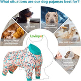 LovinPet Pitbull Dog Pjs for Large Dogs, Pet Anxiety Relief Pajamas, Sun Protection Dog Shirt Comfy Stretchy Fabric, Pastel Lemur Print, Pajamas for Pitbulls, Pitbull Party Clothes,3XL