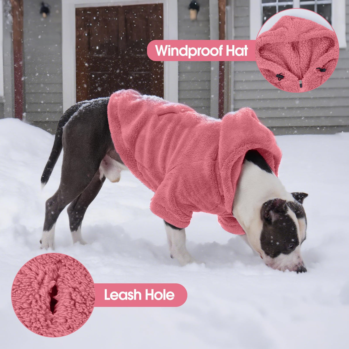 IDOMIK Fuzzy Dog Sweater with Adjustable Hood, Warm Fleece Dog Sweater Hoodie with Harness Hole & Pocket, Pullover Sweaters for Medium Dogs, Fuzzy Hooded Sweatshirt for Fall Winter Christmas,Pink,M