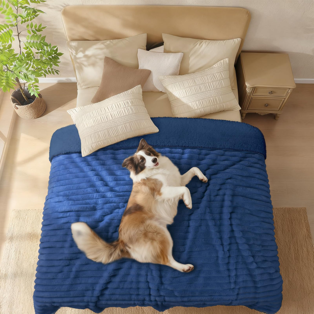 Luciphia Waterproof Dog Blanket for Medium Large Dogs Ultra-Soft Calming Cut Pile Flannel Throw Durable & Warm Furniture Protection for Couch Car Pet Blanket Machine Washable Deep Navy,M(57''x40'')