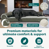 FurHaven Orthopedic Dog Bed for Large Dogs, L-Shaped Chaise Mattress with Orthopedic Egg Crate & Solid Orthopedic Foam Base for Joint Support, Washable Cover, Jumbo XL, Faux Fur & Suede, Dark Sage