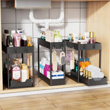 3 Pack Under Sink Organizer, Pull-Out Cabinet Organizer Drawer, 2 Tier Multi-Purpose Slide Out Storage Shelf for Kitchen Bathroom, Black