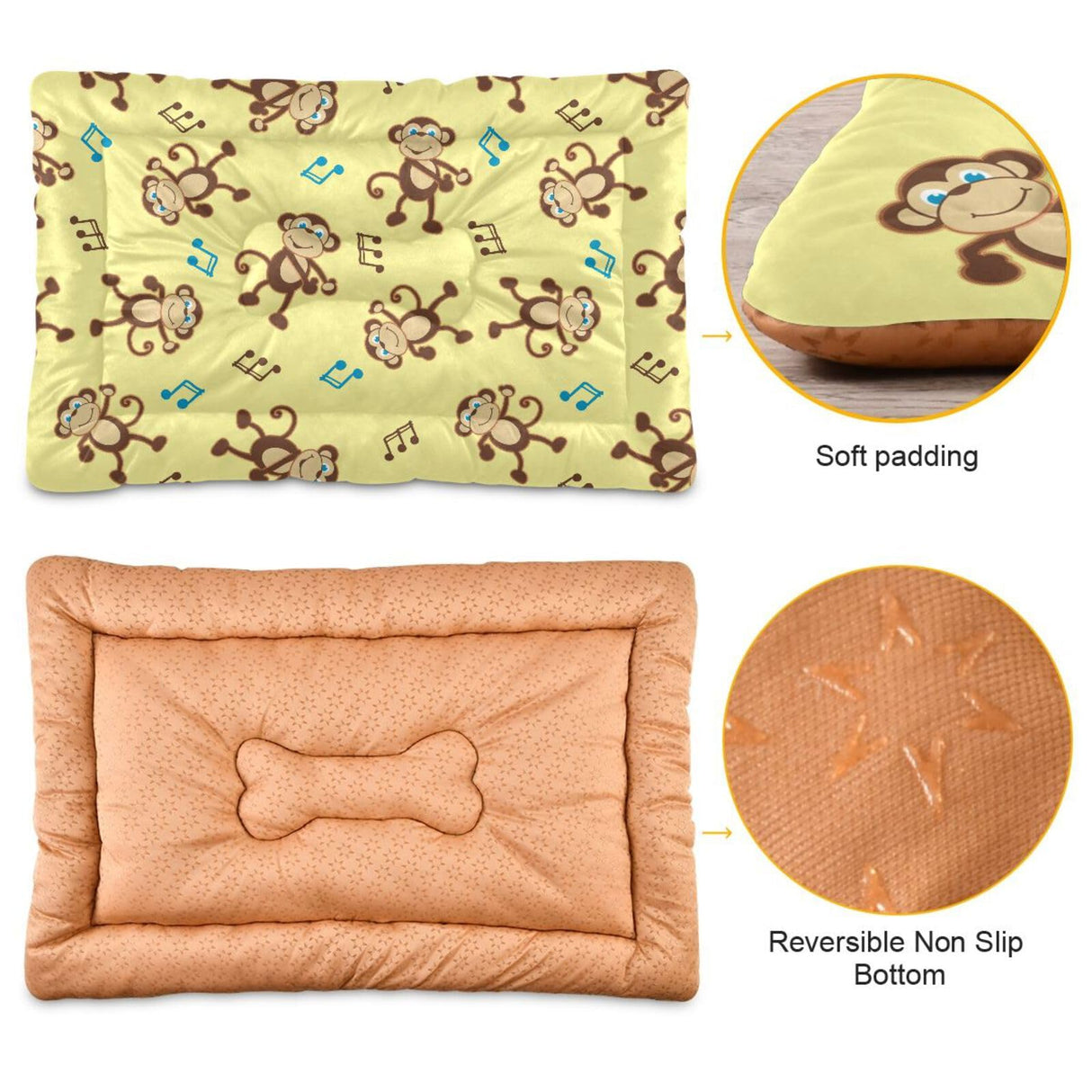 Sletend Dancing Monkey Music Notes Pet Bed Cute Dog Bed Mat Absorbing Non Slip Pad Pet Sleeping Mat for Small, Medium, and Large Dogs Puppy Cat 24 in x 18 in