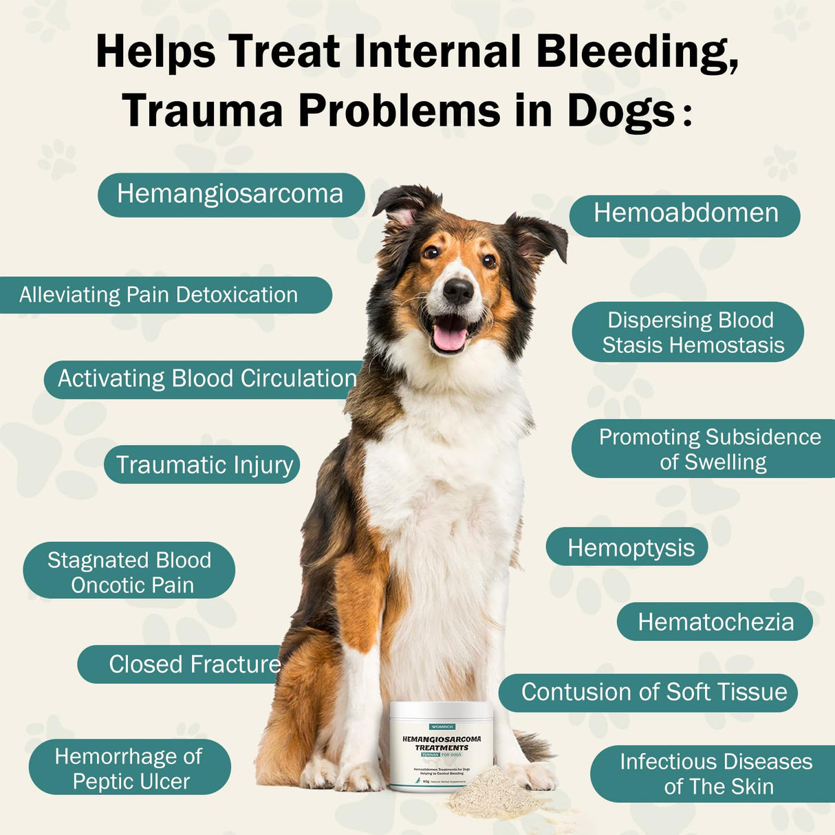 Quick Stop Bleeding for Dogs, Natural Yunnan Sanqi Powder for Hemangiosarcoma, Hemoabdomen, Pericardial Effusion, Cancer Bleeding, Severe Bruising, Ulcer-Related Bleeding, Bloody Stools - 60g