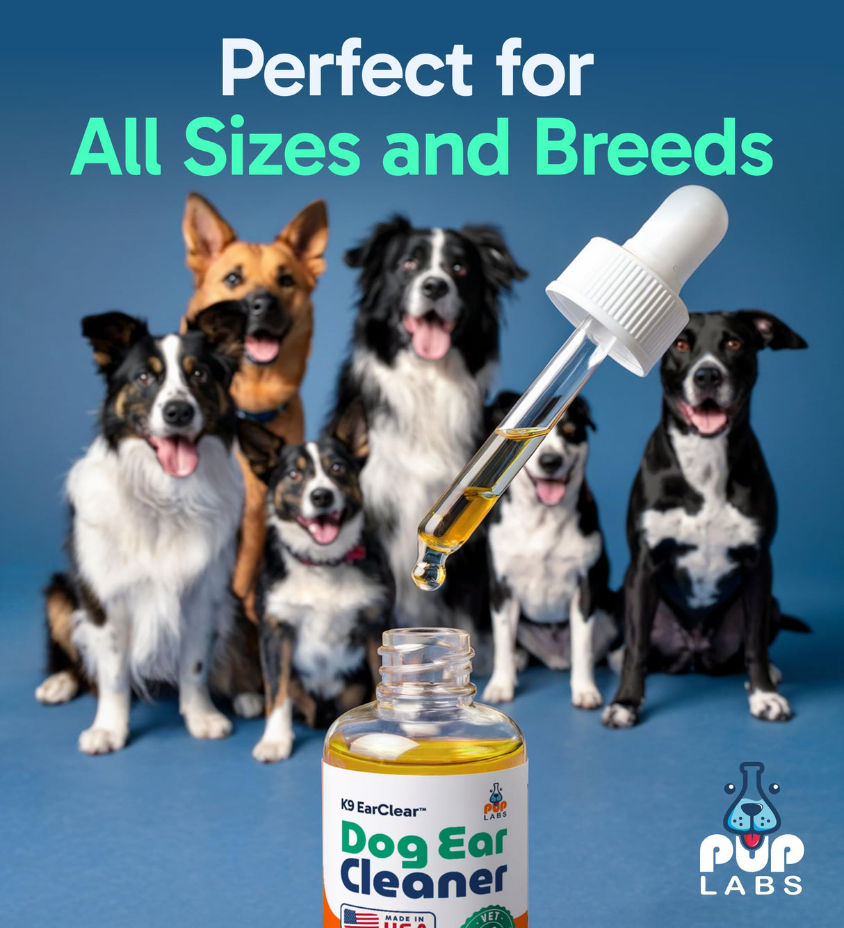 Pup Labs Ear Clear, Natural Dog Ear Cleaner and Infection Treatment for Dogs, Dog Drops for Itching, Irritation, & Wax Build-Up, 1 oz Bottle with Dropper
