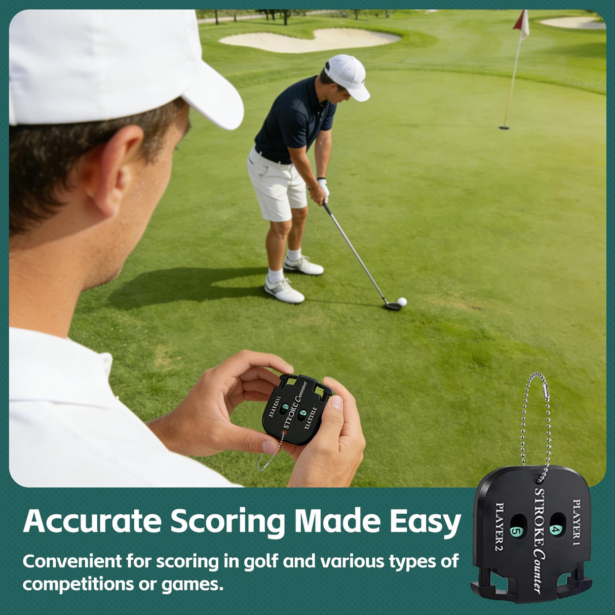 IOGOG 2Pcs Golf Stroke Counter, 2-Player Golf Counter Clicker with Hanging Rope, Shockproof Mini Portable Stroke Counter for Your Golf, Outdoor Sports, Different Kinds of Competitions and Games(Black)
