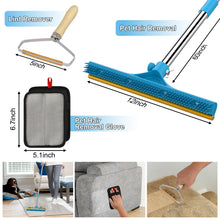 Load image into Gallery viewer, 3 in 1 Carpet Rake for Pet Hair Removal, Reusable Pet Hair Remover Broom, 60'' Adjustable Long Handle Dog and Cat Hair Remover Tool Set of 3, Lint Remover Scraper for Carpets, Rugs, Mats, Couch, Car
