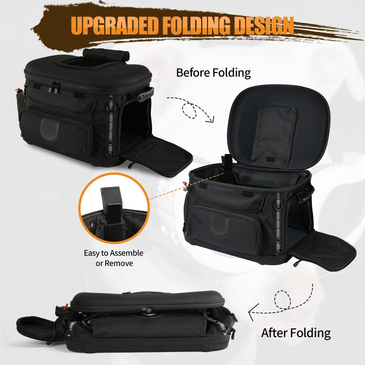 UALLIN Motorcycle Dog Cat Carrier, Portable Pet Carrier Weather-Proof Pet Crate Travel Luggage Bags for Harley Road Street Glide CVO Road King Touring Trike Can Am w/Luggage Rack 20lb Pet (Black)