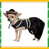 Bulyoou Mariachi Mexican Costume for Dog Mexican Dog Dress and Sombrero for Chihuahua Puppy Cat Cinco De Mayo Mexico Independence Day Themed Party Pet Outfits(S,Style2,Black)