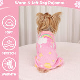 Dog Sweaters Small Girl Warm Fleece Pajamas, Cute Extra Small Dog Clothes, 4 Legs Puppy Jumpsuit Pjs Soft Stretchy Doggie Onesies Pet Outfit Apparel for Chihuahua Yorkie, Rainbow Pink, XXS
