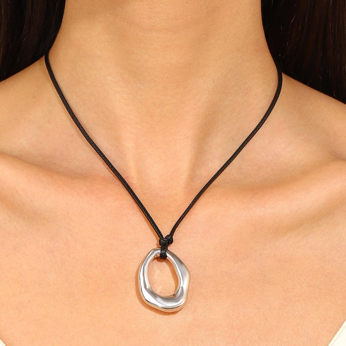 PLOUTOS Statement Modern Geometric Hollow Square Pendant Rope Chain Necklace for Women Bold Fashion Layering Collarbone Jewelry Party Wear Accessory (Silver A)