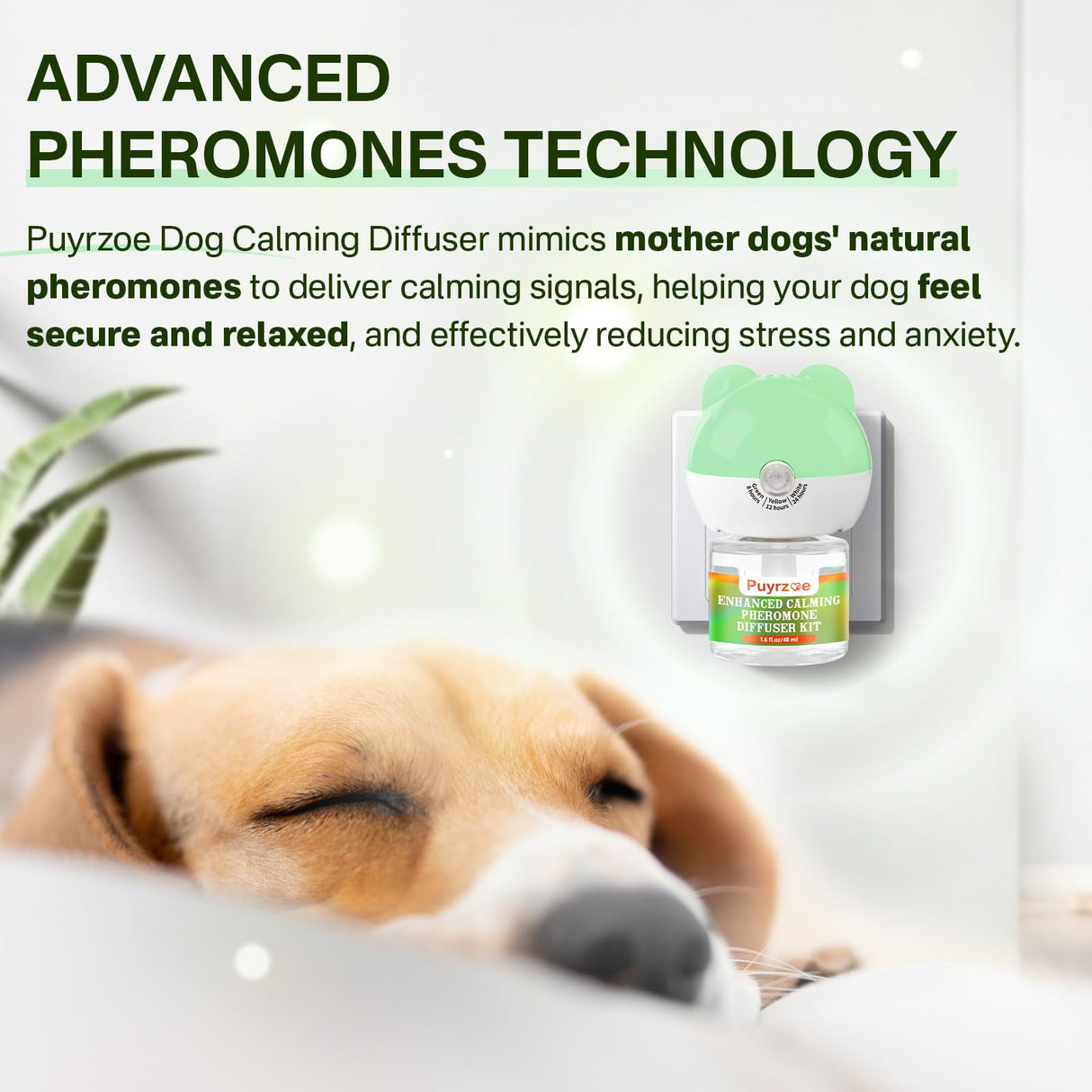 puyrzoe Dog Calming Diffuser with Timing Functions, 3-in-1 Dog Anxiety Relief Diffuser Kit, 120-Day Anxiety Relief, Stress Relaxation Pheromones Calming for All Dogs (1 Diffusers + 2 Refills)