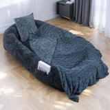 Human Dog Bed - 71''x45''x12'' Size Fits You and Pets, Washable Faux Fur Pet Bed for People Doze Off, Napping Orthopedic Dog Bed, Present Plump Pillow, Blanket, Strap - Dark Grey