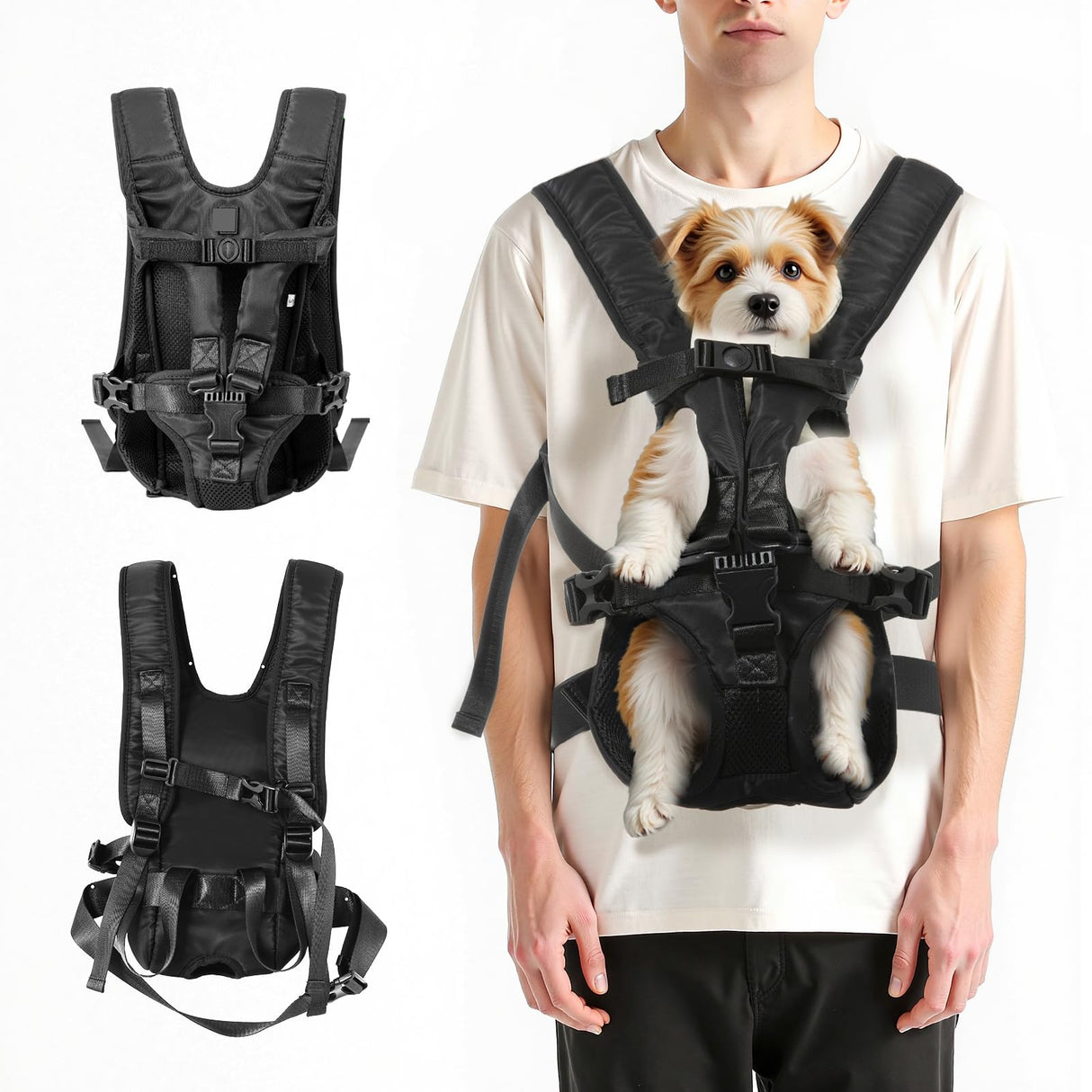 Dog Backpack Carrier, Legs-Out Front Carrier for Small Dogs, Adjustable Breathable Front Carrier for Hiking, Cycling, Travel (Black)
