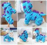 Idepet Halloween Dog Costume Dinosaur Clothes for Small Dogs,Fleece Winter Puppy Hoodies with Leash Ring Pet Cold Weather Coat Funny Outfits Party Apparel for Halloween Christmas (Blue, Small)