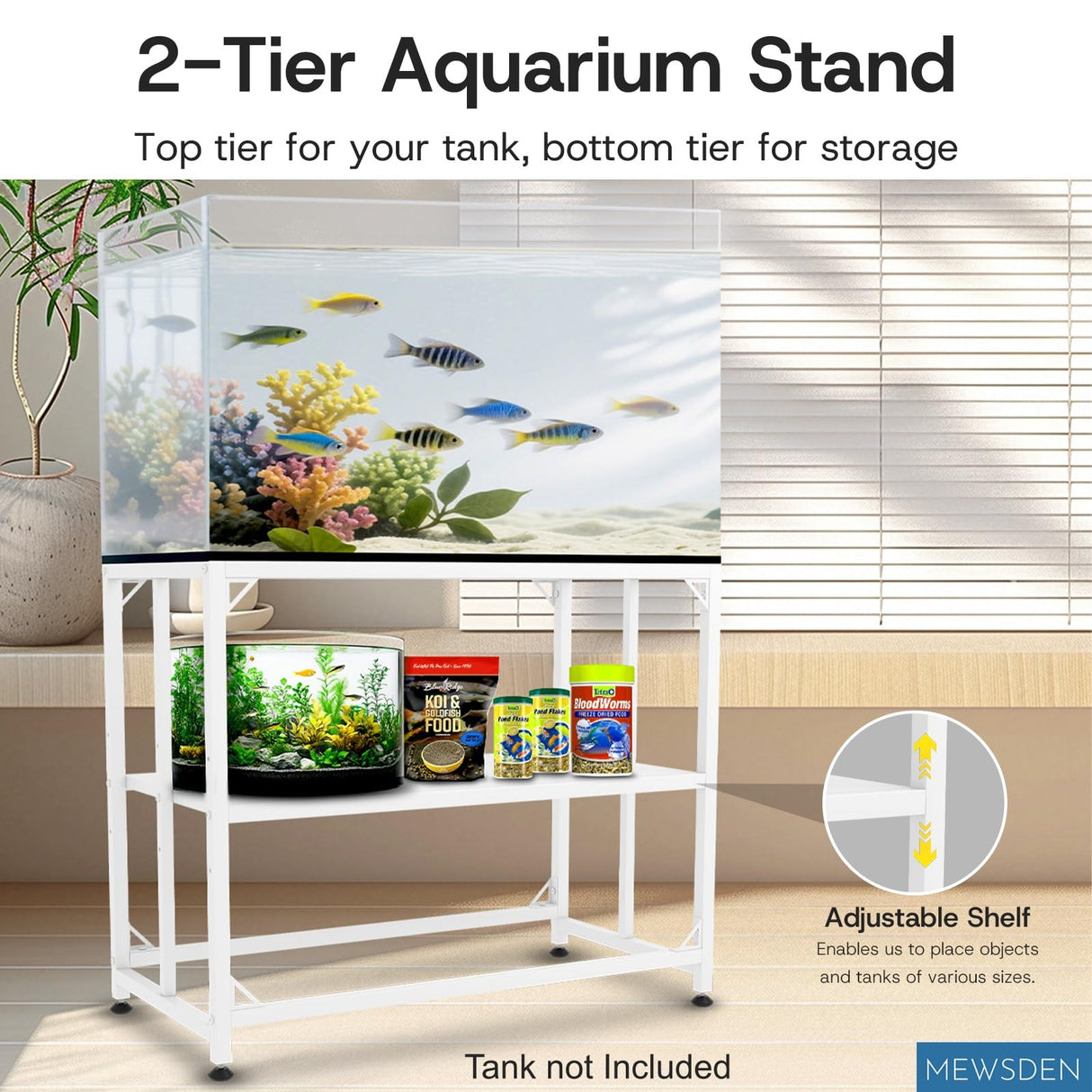 Fish Tank Stand, 40 Gallon Heavy Duty Metal Aquarium Stands, Reptile Tank, Turtle Tank, Breeder Tank Stand, 660LBS Capacity Terrarium Stand Rack with 2-Tier Storage Shelves (White, 36.5"x18.5"x29.5")