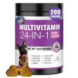 24-in-1 Dog Vitamins and Supplements 200 Ct Dogs Multivitamin Chewable Contain Chondroitin Probiotics Omega-3 Glucosamine for Dogs Skin Coat Heart Joint Gut Liver Brain Immune Support - Peanut Butter