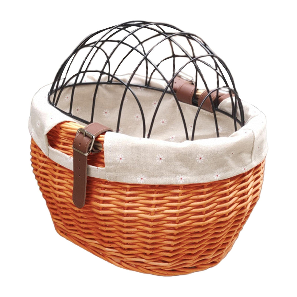 Wicker Bike Basket for Small Dogs Cats Pet Carrier Front Basket with Wire Mesh Cover (Honey Color)