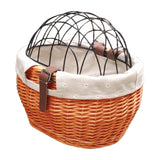 Wicker Bike Basket for Small Dogs Cats Pet Carrier Front Basket with Wire Mesh Cover (Honey Color)