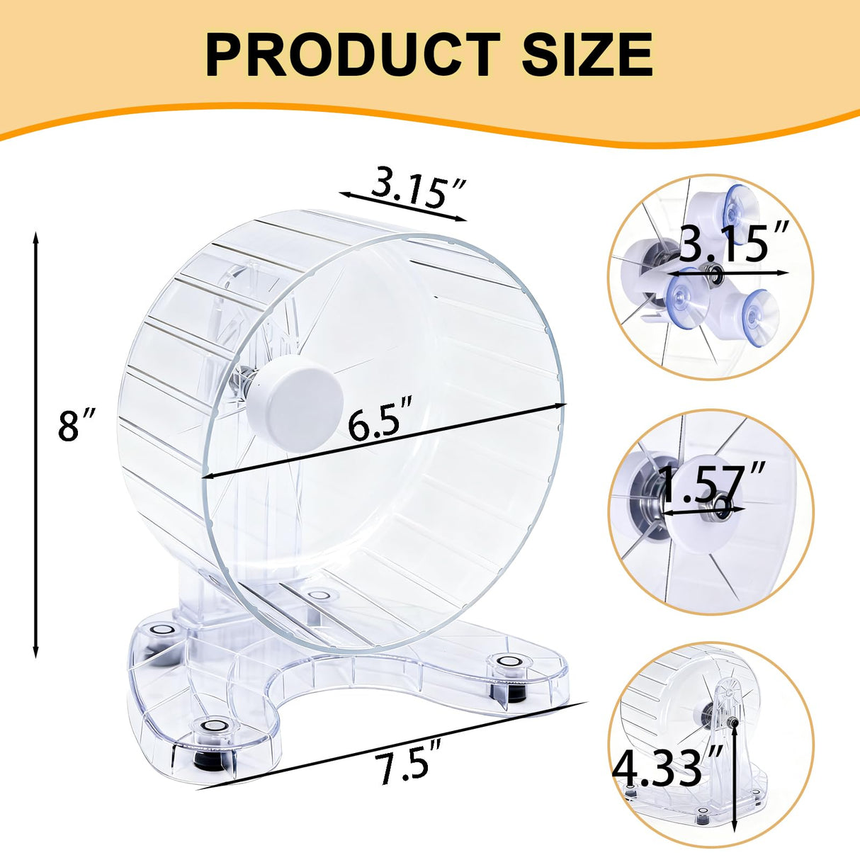 Hamster Wheel, 6.5" Super-Silent Exercise Wheels, Dual-Bearings Quiet Spinner Running Wheels, 3 Installation Methods, Fits Any Hamster Cage, Hamsters Toy for Dwarf Hamsters, Gerbils, and Small Pets.