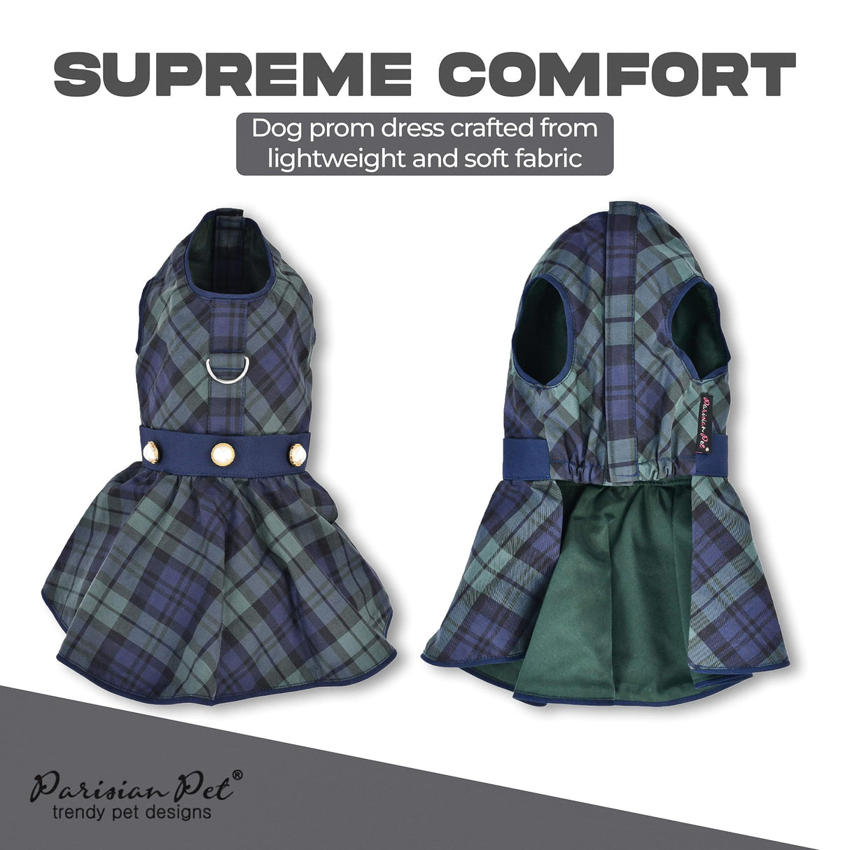 Parisian Pet Scottish Dog Dress - Festive Holiday Clothes for Large Dogs Girl - Plaid Green Pet Dress - Stylish Dog Wedding Outfit - Lightweight Puppy Clothes - Sleeveless Party Dresses for Dogs