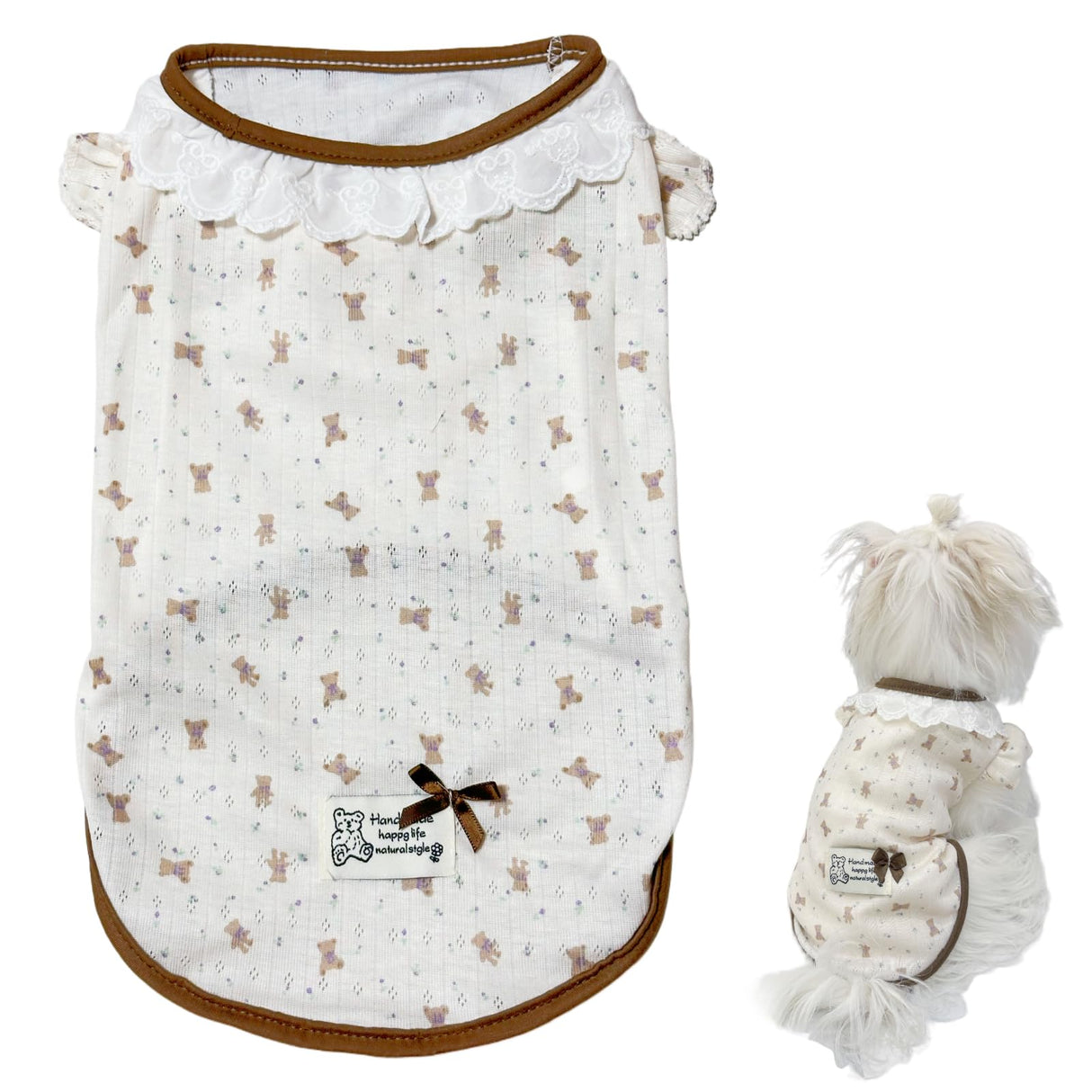 Cute Pet Apparel Cotton Bear Pattern Dog Clothes All Season Lace Sleeveless Puppy Kitten Pullover Soft Skin-Friendly (XL (11-16lbs))