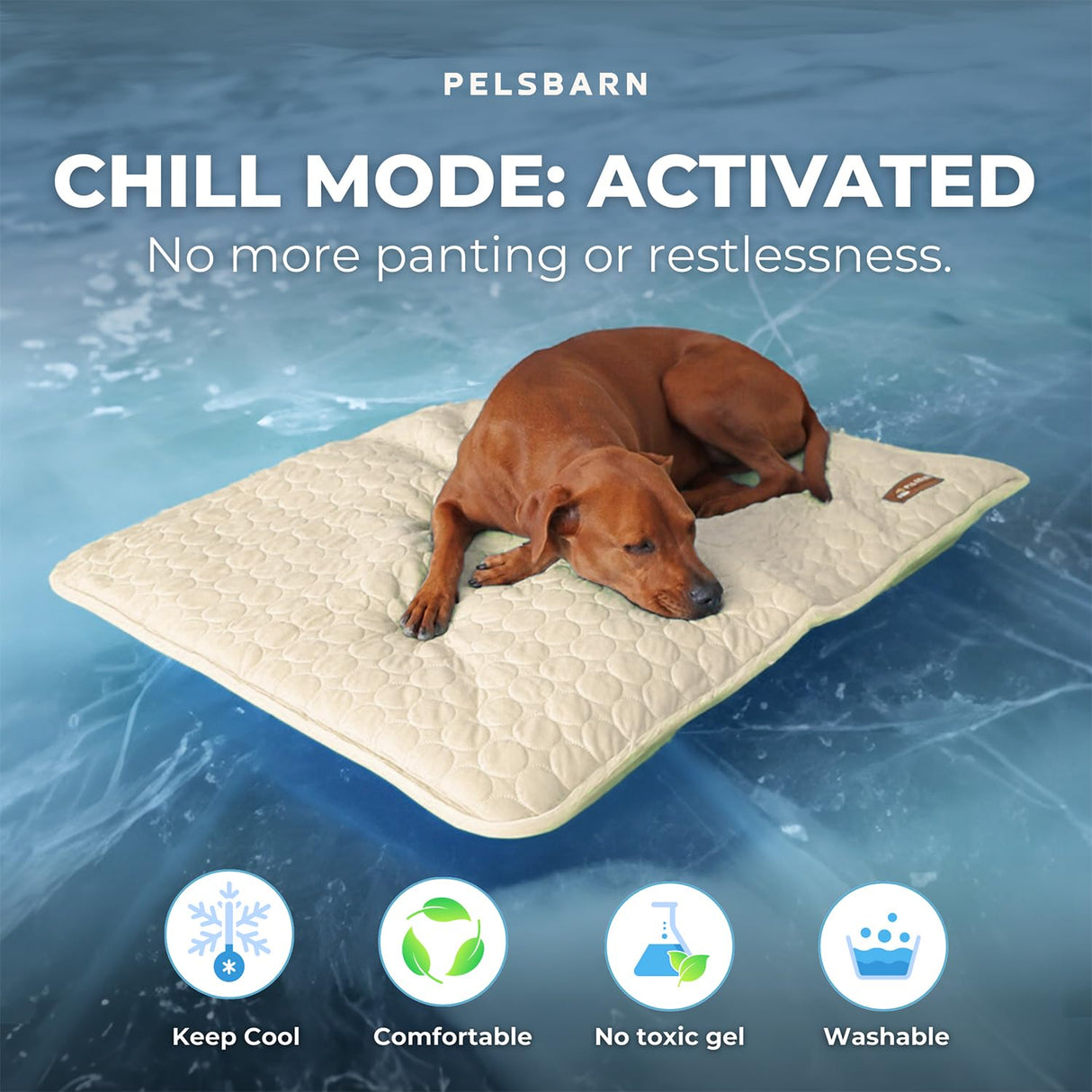 Pelsbarn Dog Cooling Mat- Ice Silk Summer Comfort, Self Cooling, Non-Slip Dog Pad, Durable & Washable, Mat for Small Dogs 18"" x 21"", Support Shelter Dogs with Every Purchase (Beige)