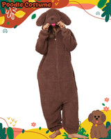 Hrxcrzco Unisex Poodle Dog Onesie Pajamas Cute Puppy Dog Costume Adult Halloween Animal Cosplay Costume Sleepwear Homewear, Dark Brown L