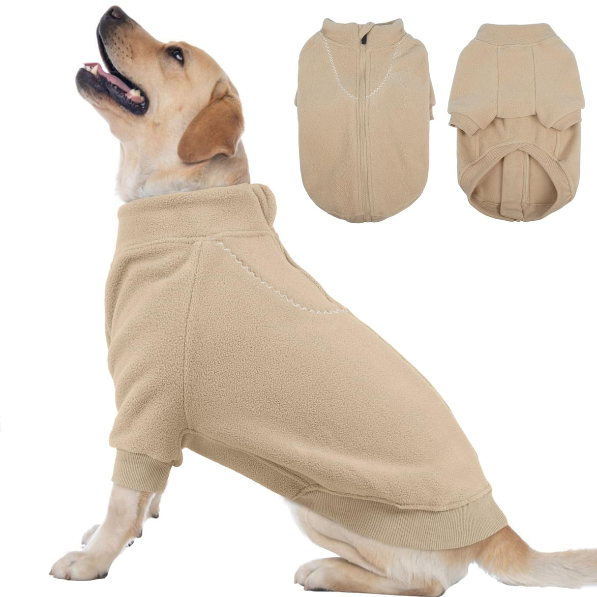 BRKURLEG Dog Sweater, Turtleneck Thick Dogs Sweatshirts Fleece Sweater, Dog Winter Coat for Small Medium Large Dogs, Pet Warm Sweaters with Zipper, Pullover Jacket with Sleeve (Light Coffee, XXL)