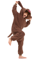 Loiahoer Kids & Teens Poodle Dog Onesie Costume Brown Puppy Dog Halloween Costume Cosplay Costume for Girl and Boy,XS