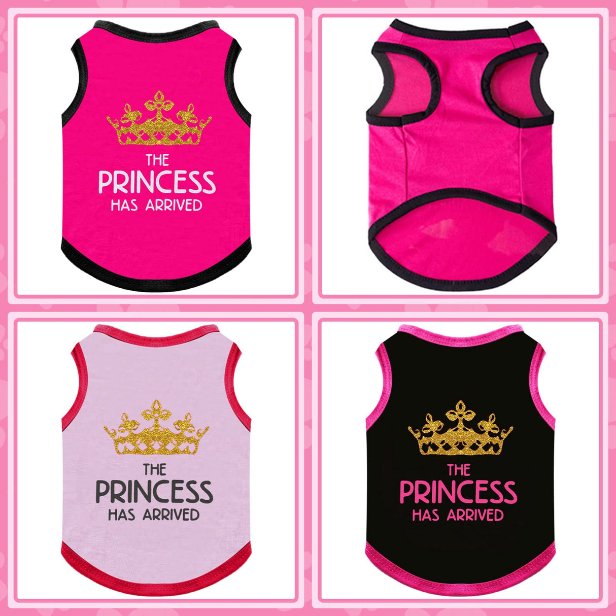 The Printed Prince 3 Pack Dog Shirts - Small Dog Outfits, Cotton Sleeveless Tshirts for Girl Chihuahua, French Bulldog, Dachshund - Pink, Red, Black, XS