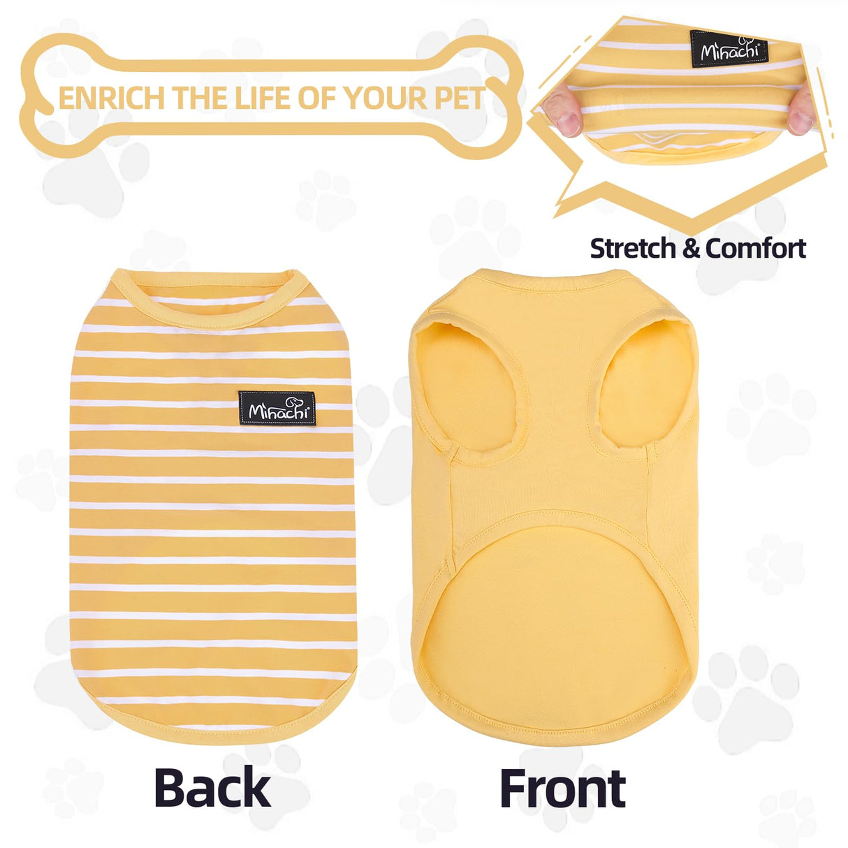 MIHACHI Dog Shirts Cotton Striped T-Shirt, Summer Pet Clothes for Small Dogs, 2-Pack Soft Puppy Apparel Cat Tee, Sleeveless Lightweight, Quick Dry, Breathable,Stretchy, Yellow M