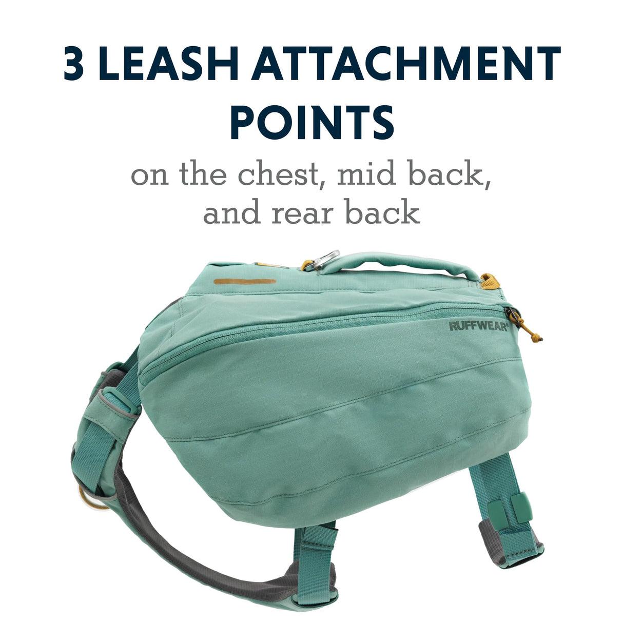 Ruffwear, Front Range Day Pack, Dog Backpack with Saddlebags, 5-Point Adjustment, 3 Leash Points, Padded Handle, Internal Mesh Pockets, Reflective Trim, Light Loop, River Rock Green, Medium