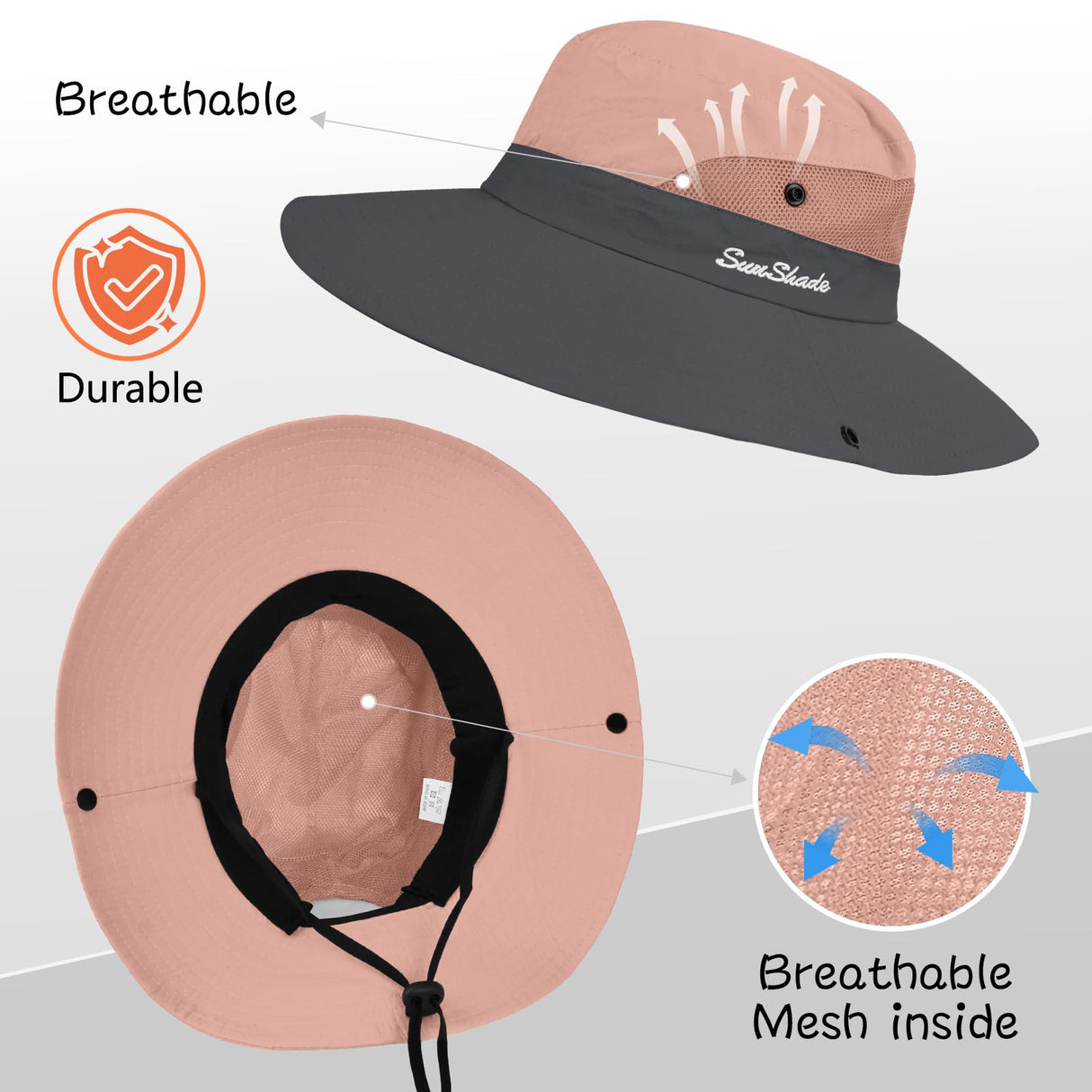 ZOORON 1 Pack Women's Ponytail Safari Sun Hat,Wide Brim UV Protection Outdoor Bucket Hat,Foldable Beach Summer Fishing Hat