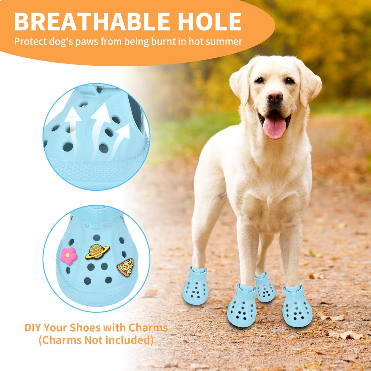 Dog Shoes, Dog Sandals for Hot Pavement, Water-Resistant Breathable Boots, Non-Slip Paw Protectors, Adjustable Straps Dog Rain Booties for Summer Beach and Rainy Day(Blue)