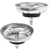 2 Pack - Kitchen Sink Strainer and Stopper Combo Basket Replacement for Standard 3-1/2 inch Drain, Stainless Steel Basket with Plastic Knob, Rubber Stopper Bottom