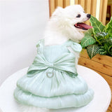 Yaopelky Dog Princess Dress for Small Dogs Cat Bow Dress with D-Ring Dog Girl Wedding Clothes Cute Puppy Tutu Skirt Doggy Summer Costume (Green, Medium(5.5-7.7lb))