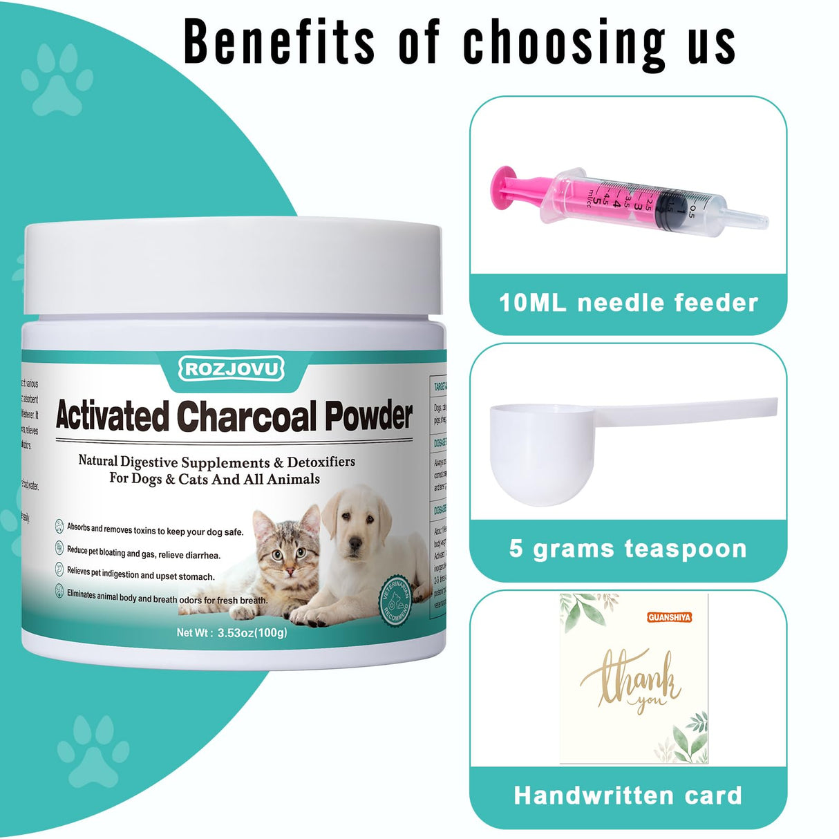 Activated Charcoal for Dogs, Cats, and All Pets, Charcoal for Dogs Poisoning, Digestive Health, Gas & Liver Support, Non-GMO, Gluten Free,3.53oz(Powder)