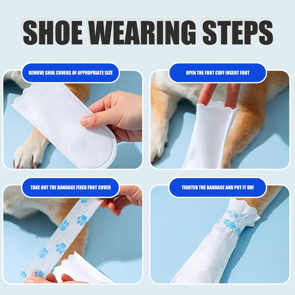 ziyue 40Pcs Disposable Dog Booties for Paw Protection Dog Feet Covers Pet Shoes for Dogs Paw Wound Recovery Protectors with 2 Roll Dogs Paw Bandage for Medium Large Breeds(Blue, 40 Pack)