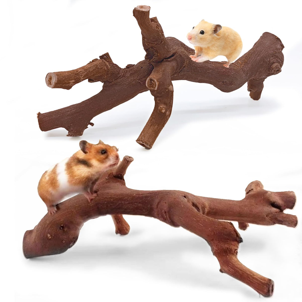 kathson 2PCS Wood Hamster Climbing Branches Decor, Natural Wooden Syrian Hamster Climb Chewing Toys, Rat Exercise Toys, Small Animal Habitat Decor Accessories for Dwarf Pets, Gerbils, Mice (7.8IN)