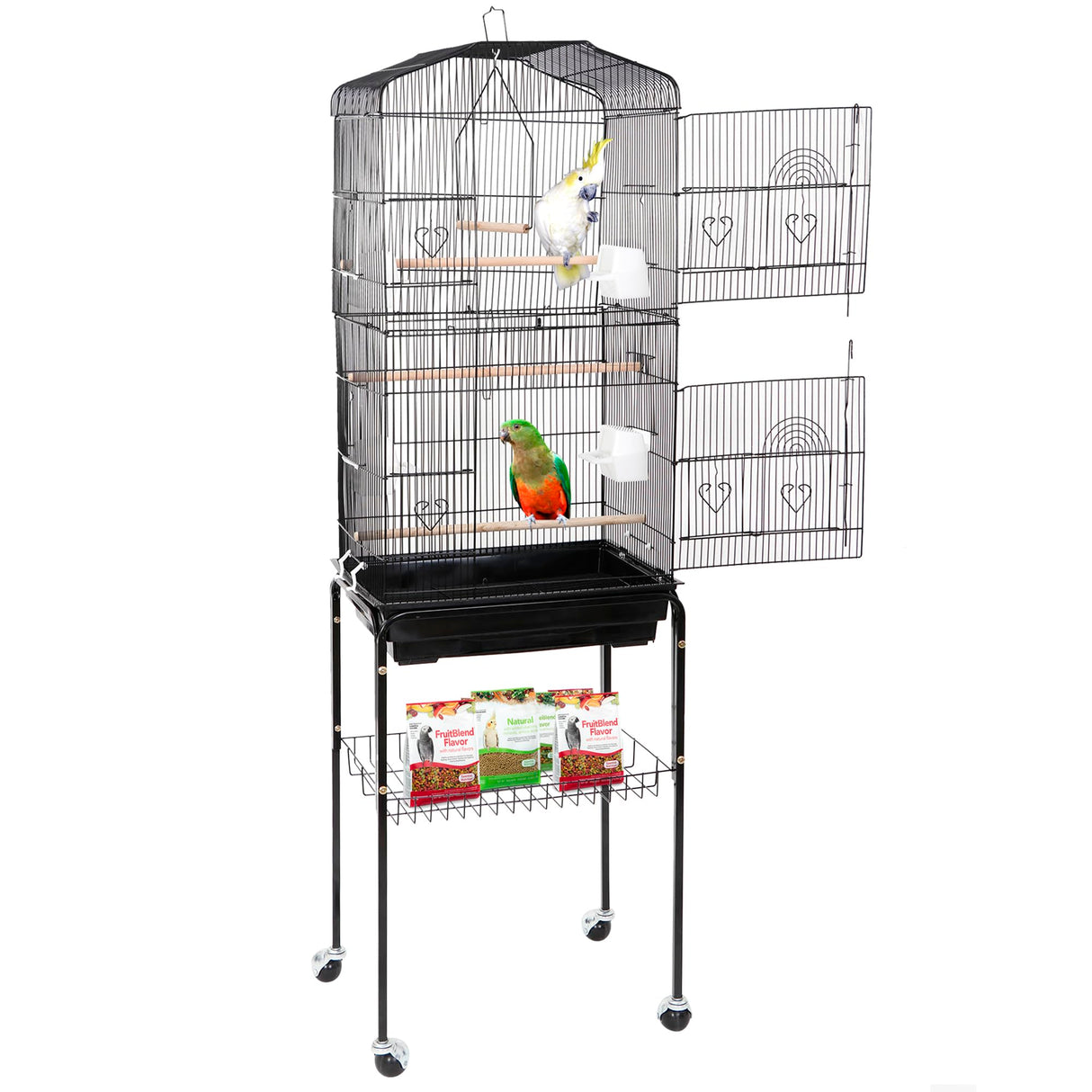 Nova Microdermabrasion 63 Inch Medium Pet Bird Cage with Detachable Rolling Wrought Iron Stand for Cockatiel, Sun Conure, Parakeet, Finch, Budgie, Lovebird, and Canary Birds