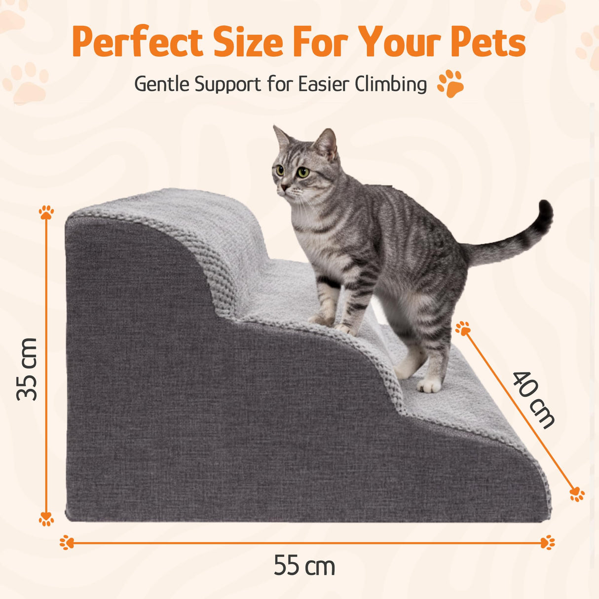 Dog Stairs for Small Dogs, 3-Step Dog Ramp for Bed Chair and Couch, Pet Stairs for Cats with Durable Non-Slip Waterproof Cover, Indoor Pet Steps, Comfortable, Grey