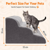 Dog Stairs for Small Dogs, 3-Step Dog Ramp for Bed Chair and Couch, Pet Stairs for Cats with Durable Non-Slip Waterproof Cover, Indoor Pet Steps, Comfortable, Grey