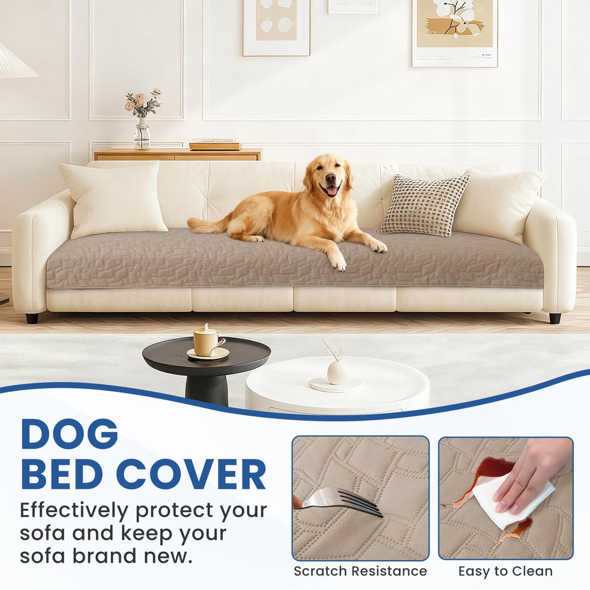 CYCMACO Waterproof Couch Covers for Pets, Waterproof Dog Bed Cover, Anti-Slip Soft Dog Blankets, Couch Cover for Dogs Washable, Pet Blanket for Puppy Large Dogs Cat (30x70 Inch, Khaki)