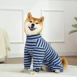 Dog Winter Warmer Fleece Onesie, Bodysuit for Small Medium Large Dogs, Stretchy Cold Weather Pet Warmer Jumpsuit Puppy Onesie Lightweight, Blue Stripe, 3X-Large
