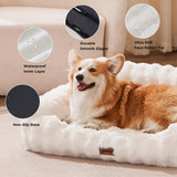 ZOMISIA Dog Couch Bed - Fluffy Dog Sofa, Large Orthopedic Pet Sofa Bed with Removable Washable Cover, Faux Fur Calming Cute Pet Couch with Supportive Egg Foam and Non-Slip Bottom, Ivory White