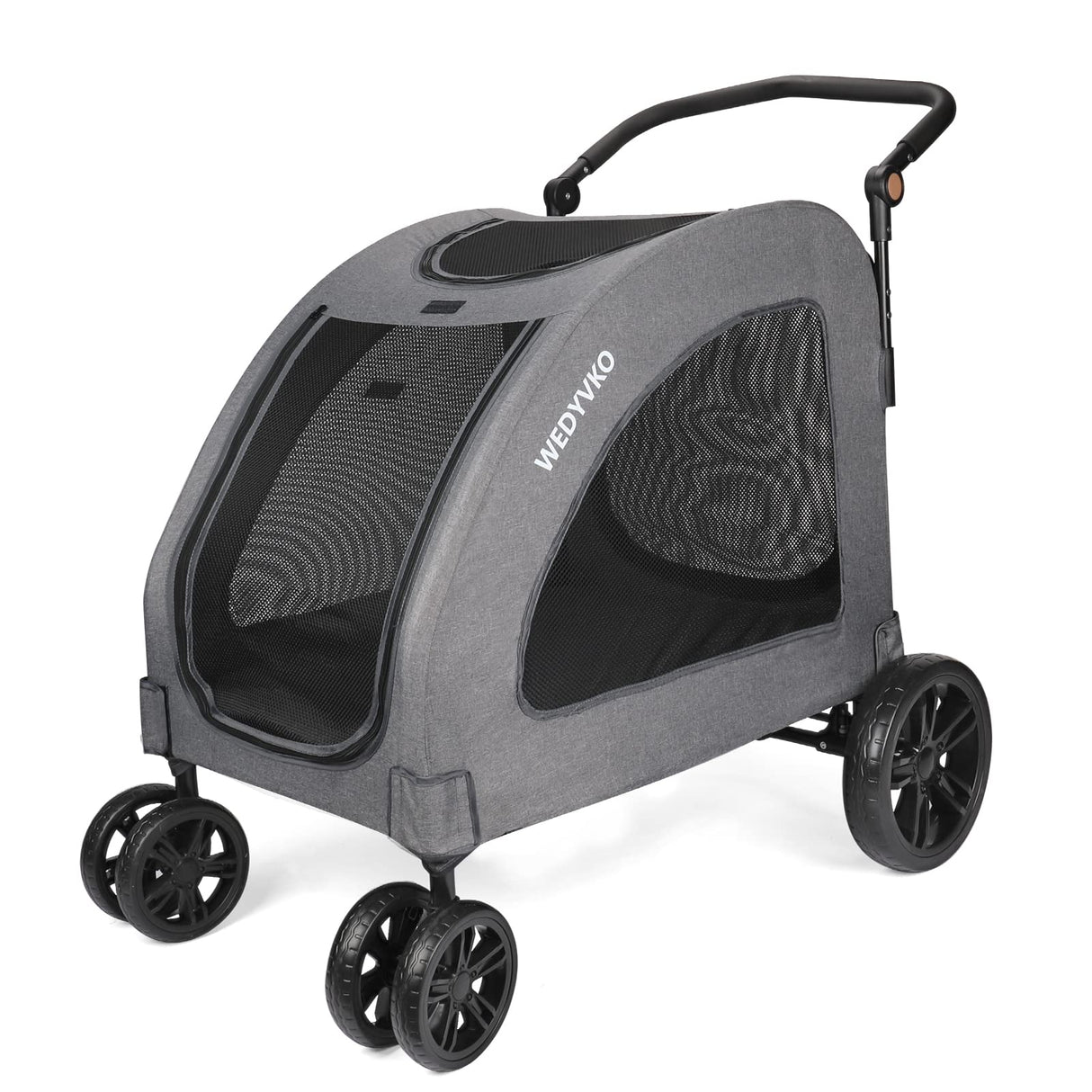 Dog Stroller for Extra Large Dogs, 4 Wheels Dog Cat Stroller, Foldable Pet Bike Trailer, Folding Carrier with Adjustable Handle, Sunroof, Rear Brake, Security Leash (Dark Grey)
